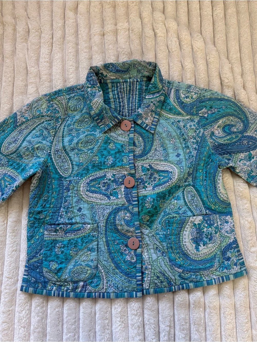 Women’s Turquoise Paisley Quilted Jean Jacket